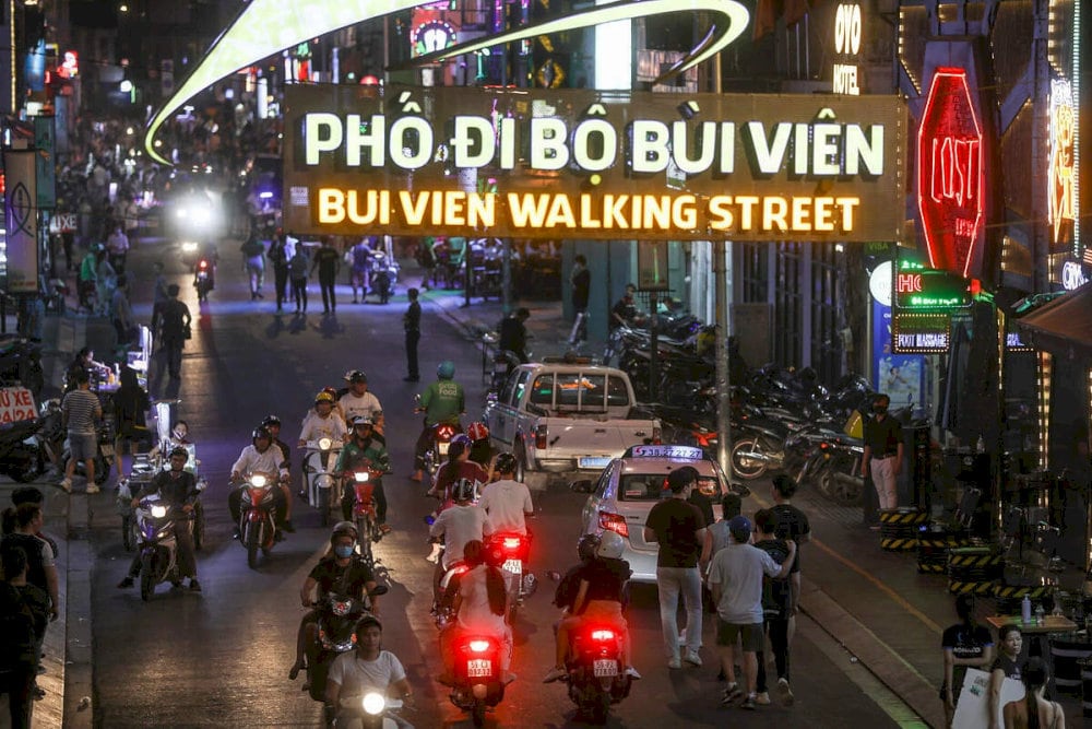 Bui Vien Walking Street is a bustling nightlife hub in Ho Chi Minh City